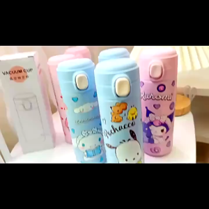 Sanrio 420ml Kawaii Kuromi KT Cartoon Kids 304 Stainless Steel Thermos Cup Bouncing With Lock Insulated Drinkware for Home Car Outdoor Travel Gift - Flasks