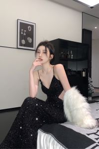 เรียบหรู Long Tailored เดรส เซ็กซี่ เปลือย ดีไซน์ ปาร์ตี้ ชุดราตรี สําหรับสุภาพสตรี ทันสมัย โพลีเอสเตอร์ ผ้าไม่มีแขนกลาง เอว