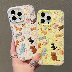 Phone Case For Samsung Galaxy S26 Ultra S25 FE S24 S23 S21 S22 Plus A56 A55 A54 A37 A36 A34 Knitted Cute Cat Candy Color Cover