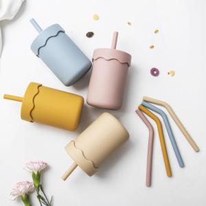 QIAOPIDIANDIAN | Silicone Training Drinking Cup for Babies with Dual Straws