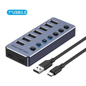 Kebidumei | KEBIDUMEI 7 Ports USB 3.0 Hub with Individual On/Off Switches Aluminum USB Splitter 5Gbps High Speed Adapter for Macbook Laptop