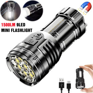 Super Bright 9LED Mini Flashlight Outdoor Rechargeable Camping Tactical Torchs Mini 2000LM Flashlight With Tail Magnet COB Light