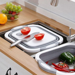 Lưới ráo nước Thớt gập 3 trong 1 đa chức năng giỏ bếp đóng mở rửa rau và trái cây tiết kiệm không gian cho gia đình dã ngoại BBQ và sử dụng ngoài trời