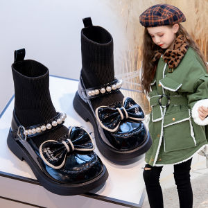 Princess Style Breathable Black Martin Boots for Girls Childrens Shoes Summer Casual round Toe Soft Leather Rubber Sole