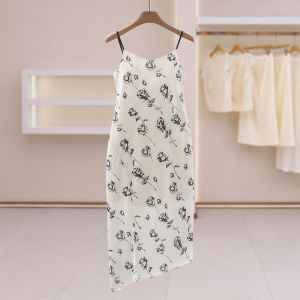 Alphabet Rose Print Strappy Slim Fit Split Hem Dress