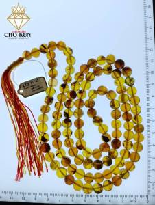 ก-2 สร้อยคอประคํา108 พุทธคุณ อำพันพม่าแท้100% Size 8.3mm หนัก 32.3g