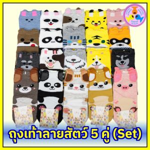 ถุงเท้าลายหมี แพนด้า หมู หมา แมว ถุงเท้าข้อสั้น ข้อตาตุ่ม Free size