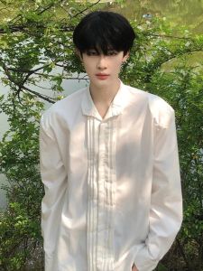 White Shirt Shoulder Pad Mens Suit Long Sleeve Casual Fashion Polyester Fiber Breathable Autumn Spring Seasonal Clothing