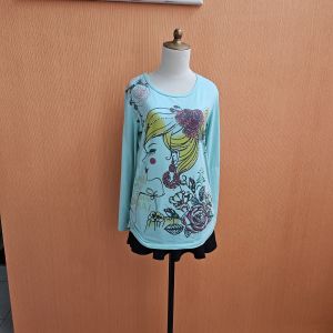 atasan kaos wanita hijau tosca M L cewek lengan panjang santai