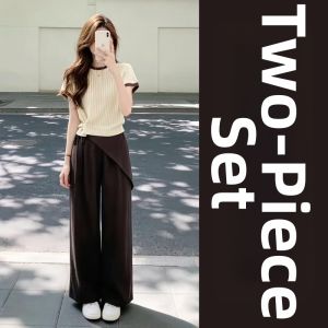 ZHENMANZI | Korean Style Short Sleeve T-shirt and Wide Leg Pants Two Piece Set