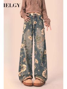 IELGY American retro floral print jeans for women