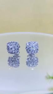 Khuyên tai nữ bạc xi bạch kim vuông bo khóa vặn đá chủ 2li5 Bông tai nữ bạc xi kim Hoa tai bạc thật mạ vàng trắng thiết kế sang trọng đẳng cấp  - KIM LỘC PHÁT BVBV2L5