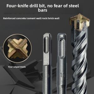 YTL Electric Hammer Drill Bit Cross Four Blades Concrete Steel Rebar Wall Drilling Long round Handle Impact Drill Bit