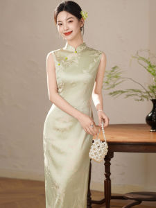 YIJIAHONG | Green Sleeveless Fitted Long Chinese Qipao
