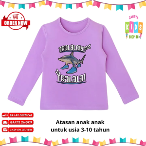 Atasan Anak Lengan Panjang Motif Tralalero Tralala Untuk Usia 3-10 Tahun