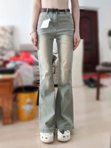 High Waist Slim Fit Straight Leg Jeans Womens Spring Summer New Style Retro Fog Blue Micro Flared Bootcut Denim Pants