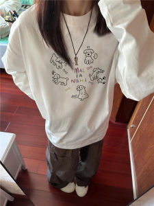 100% Pure Cotton Oversize Long Sleeve T-Shirt Womens Loose Shoulder Top Trendy Spring New Style Comfortable Korean Style