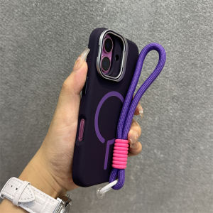 Purple Magnetic Attraction Liquid Silicone Phone Case for Apple 16 pro Max Invisible Lens Holder Wireless Charging Compatible