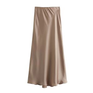 HH Women Elegant Solid Satin Long Skirt Chic Y2K High Waist Slim Skirts Female Fashion Silk Texture Ladies Tight Midi Skirt