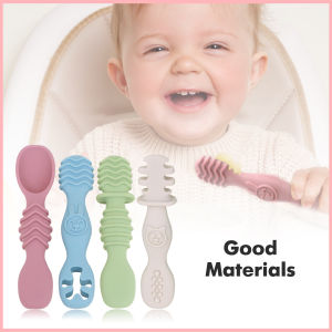 Silicone Baby Spoons Self Feeding 6+ Months - Infant Toddler Utensils - First Stage Baby Led Weaning Feeding Supplies - 4 Pack