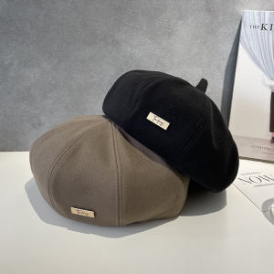 Sweet Autumn Winter Beret Hat Womens Fashion Small Letter Logo Simple Stylish Pure Color Pumpkin Hat Casual No Brim Cap