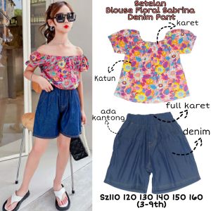 SETELAN ANAK PEREMPUAN IMPORT KOREAN STYLE BLOUSE FLORAL SABRINA DENIM PANT