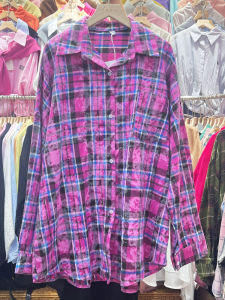 เสื้อเชิ้ตผู้หญิงแขนยาวลายสก็อตผ้าฝ้ายแท้หลวมๆ ฤดูใบไม้ร่วง 2024 เสื้อเชิ้ตลายพิมพ์แบบลำลองสไตล์สตรีท