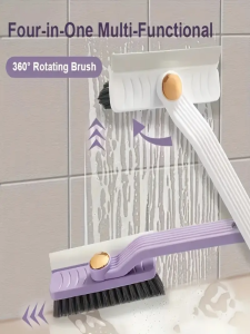 4 in 1 360° Rotating Hard Bristle Scrubber Multi-Purpose Tile Cleaning Brush with Clip Scraper for Bathroom Kitchen Floors