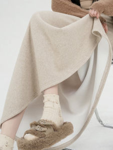 Thickened Fleece Knitted Mid-Length A-Line Skirt High Waist Slimming Umbrella Skirt Korean Style Commute Polyester Fiber