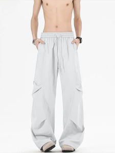 กางเกงลำลองชายผ้าไหมน้ำแข็งแห้งเร็วสไตล์อเมริกัน ทรงหลวม กางเกงขายาวทรงหลวมสำหรับฤดูร้อน กางเกงขายาวแบบลำลอง