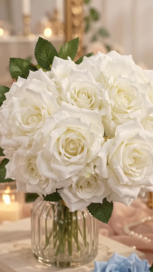 9 Roses Artificial Flower Bouquet Luxury Faux Rose Flowers for Wedding Party and Home Decoration