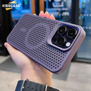 KISSCASE Heat Dissipation Honeycomb For Magsafe Case For iPhone15ProMax Plus 13 12 Wireless Charging Matte Hard PC Breathable Mesh Net Holes PC Shell All-Inclusive Shell Protective Back Cover