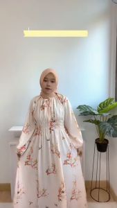 [Basica Moda] 98820 Gaun Dress Maxi Wanita Motif Bunga Floral Lamia Crepe Import