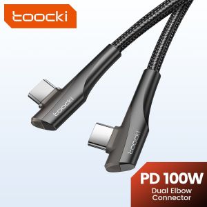 Toocki | Toocki PD 60W 100W USB Type C Cable 90 Degree Dual Elbow Data Cord For iPhone 15 Xiaomi Samsung S23 Realme 5A Fast Charging Wire