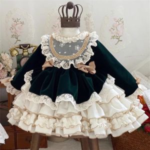 2-8 years Lolita lace princess dress Childrens Princess Evening Gown Fashionable Printed Ruffle Party Girls Dresses