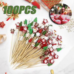 Christmas disposable bamboo fruit sticks Snowflake Christmas Tree Elk Santa Claus Fruit Sticks  Christmas decorations