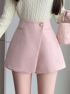 Niche Style Asymmetrical Suit Culottes Womens Autumn and Winter High Waist Slim Looking A- line Wide Leg Shorts Small Outer Wear Bootcuts