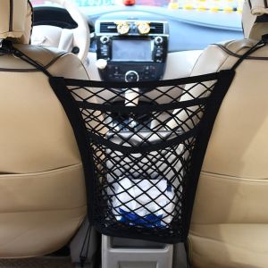 [AutoRobe] Car Elastic Storage Net Bag Between Seats Auto Interior Organizer Car Divider Pet Barrier Universal Stretchable 3 Layer Mesh Bag