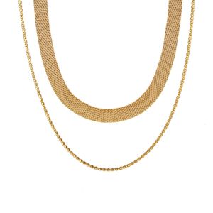 2 Layers Wide Ribbon Gold Chain Choker Necklace • Waterproof Non Tarnish • 18K Gold Plated 316L Stainless Titanium Steel Fashion Necklaces Women NL290