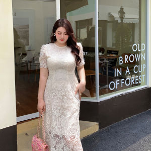GLEC | Heavy Lace Embroidery Slimming Plus Size Dress