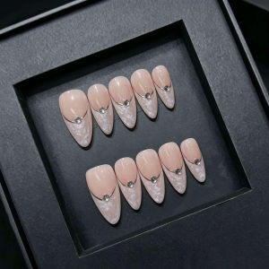 NAILCO | 10Pcs Brown Leopard Print Design 3D Handwork Flowers Fake Nails Polka Dots Cherry French Luxury Press on Nails Party Reusable