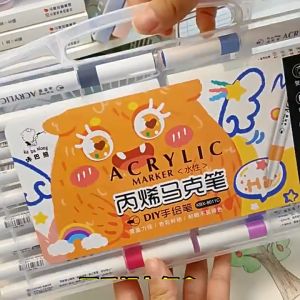 *READY STOCK ka ba xiong咔巴熊 *12//24/36 pcs Acrylic marker pen waterproof does not fade DIY album graffiti pen set childrens brush hand-painted quick-drying color painting