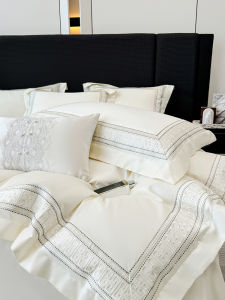 SHENGFUDAO | Luxury Hotel Quality A Grade Long-Staple Cotton Sateen Bedding Set with Embroidery White