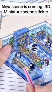 3D Miniature Scene Sticker Staking DIY Cute Cartoon Journal Building Scrapbook Gift PET Simno 造景贴纸