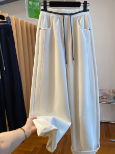 High Waist Wide Leg Pants Womens Loose Fit Floor Length Trousers Casual Straight Cut Sweatpants Korean Style Khaki Color