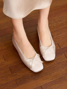 Josiny | French Flat Ballet Flats Pink Bow Square Toe Comfortable Shoes
