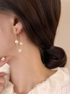 Luxurious 925 Silver French Style Elegant Tassel Pearl Drop Earrings Exclusive Jewelry for Women with Geometric Pattern