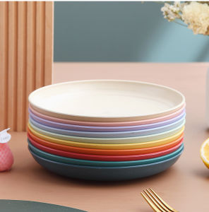 Plastic Dinnerware Ceramic Hotel Dumpling Deep Rice Simple Style round Adult Macaron Color Nordic Style Dishwasher Safe Plates
