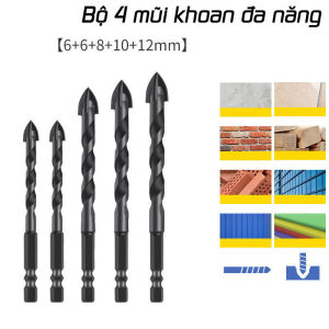 Bộ 5 mũi khoan đa năng chân lục giác 4 cạnh thép đen Nhật Kapusi JAPAN 12mm 10mm 8mm 6mm khoan kính thủy đinh gạch ốp lát đá hóa cương nhôm đồng sắt mũi khoan gỗ đá granit gạch men mũi khoan tường mui khoan da nang