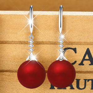 Elegant Long 925 Sterling Silver Red Wedding Bead Drop Earrings Fashionable Womens Jewelry Fresh out New Style Freshly Launched